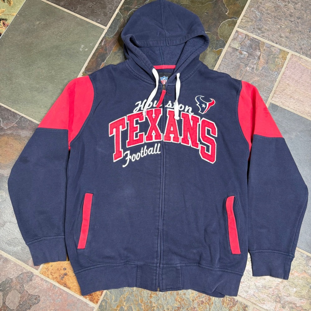 NFL Houston Texans Full Zip Hoodie Mens XL Navy Red Colorblock Football Jacket